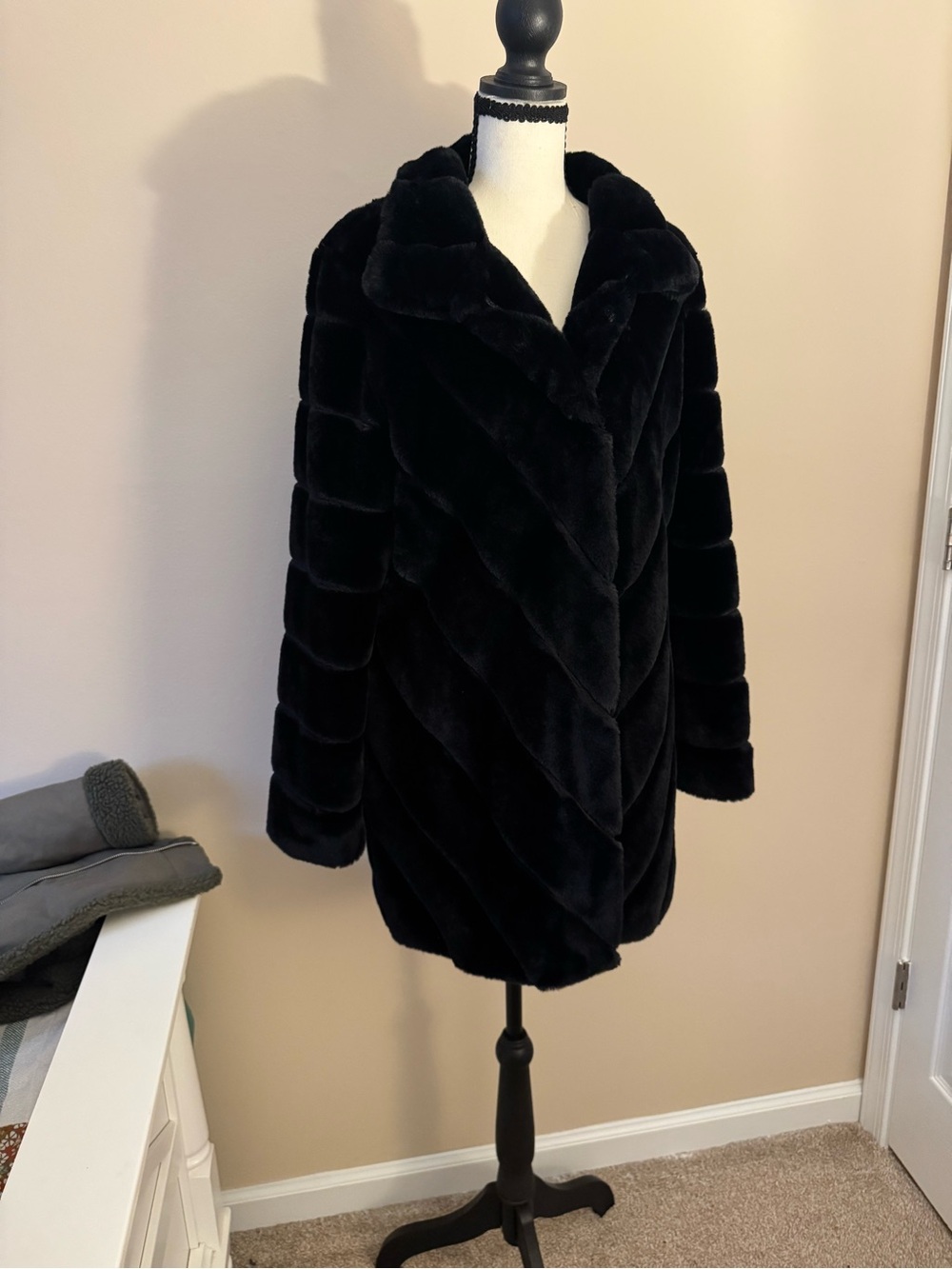 Calvin Klein Black Faux Fur Teddy Coat